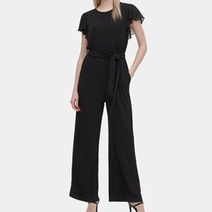 Calvin Klein Jumpsuit Flutter Sleeves Black Size 14
